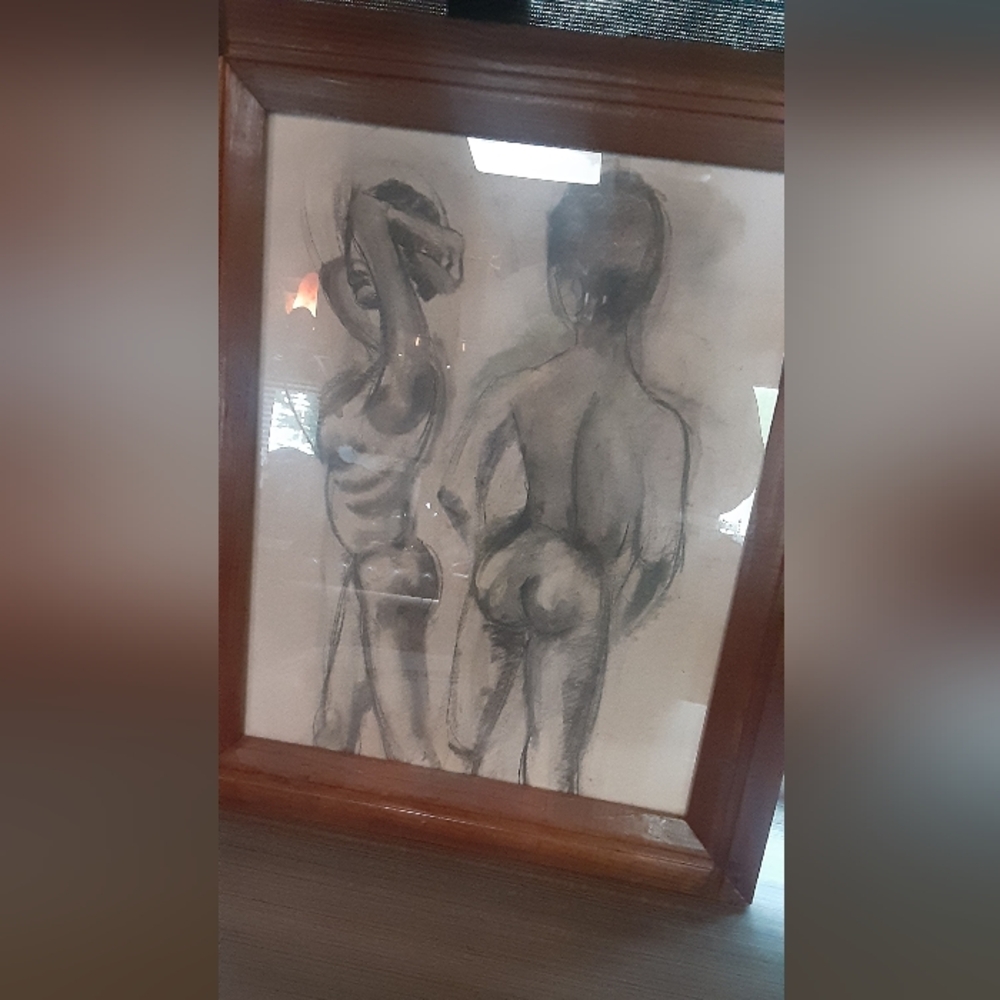 Vintage/Retro original Nude Sketch in Original Wood Frame-beautiful Piece